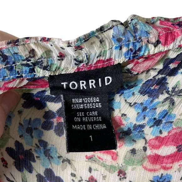 Torrid 1 1X floral blouse white pink multi - Picture 6 of 7